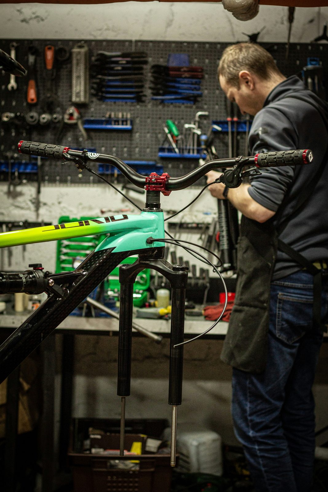 Bicycle mechanic working on a bike