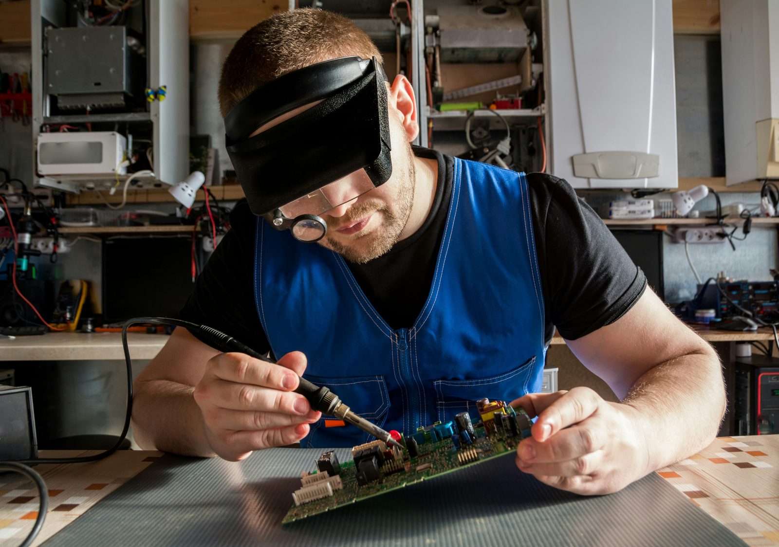 Electronic components being serviced